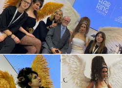 Gian Andrea Positano (Cosmetica Italia) posa con la prof. Luigina Isola e con le nostre hair stylist Aurora Artico e Lucia Boscaro